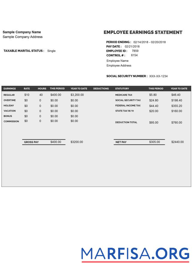 Downloadable Employee earnings statement format template